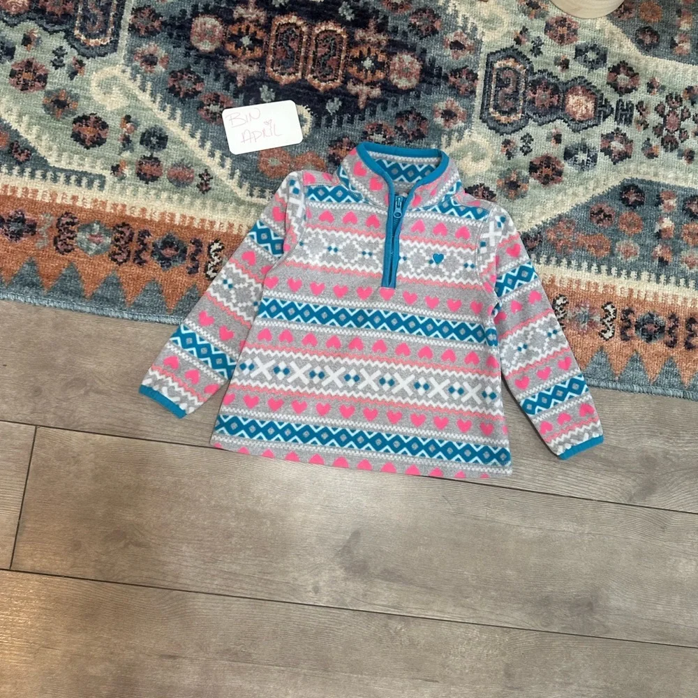 Y2K OshKosh B'Gosh Toddler Girl Fair Isle Print Pullover Sweater 3T Quarter-Zip